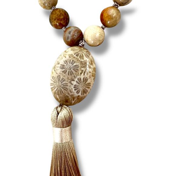 HANDMADE Venus Jasper Hand Knotted Opera Length Tasseled Necklace Semi Precious - Picture 3 of 3